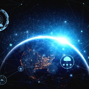 Cloud computing technology and online data storage in innovative perception . Cloud server data storage for global business network concept. Internet server service connection for cloud data transfer.